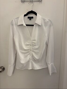 Laundry By Shelli Segal White Ruched Button-Front Shirt